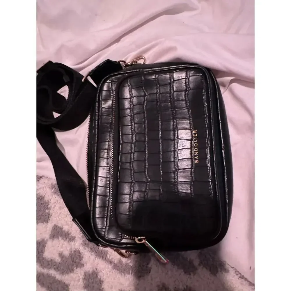 Bandolier miller convertible black alligator crossbody bag & strap nwot